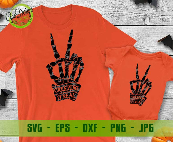 Creeping It Real svg cricut halloween svg, Skeleton Hand Peace svg Peace Sign svg Spooky Sayings svg