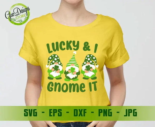 Lucky And I Gnome It SVG, St. Patricks Day SVG, Irish Day SVG Irish Gnomes with Shamrock Leprechaun Gnome with Clover SVG DXF GaoDesigns Store Digital item