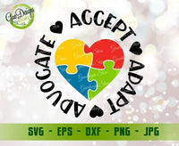 Accept Adapt Advocate Autism SVG Cut File, Awareness svg, Puzzle Piece svg, Autism Puzzle Love Svg, Happy Autism's Day svg GaoDesigns Store Digital item