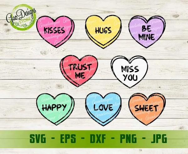 Conversation Hearts SVG, Valentines Day SVG, Valentines day Candy Hearts cut file, love svg Heart Clip Art, Valentines day clipart GaoDesigns Store Digital item