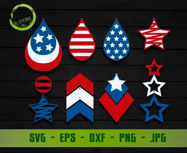 4th of July Earrings SVG, Bundle Independence Day SVG, Earrings template SVG, Patriotic Earring Svg GaoDesigns Store Digital item