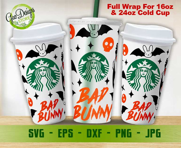 Bad Bunny Halloween Full Wrap Svg, Venti Cup Decal Svg, bad bunny svg, Starbucks full wrap svg,