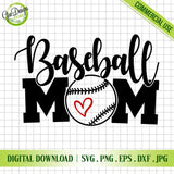 Digital preview of the Baseball Mom SVG cut file with technical features and a clean grid background.
