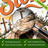 Close-up of the 300 DPI high-resolution Christian Easter Rolling Stones PNG - GaoDesigns