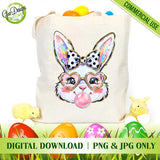 Tote bag with a colorful bunny design, surrounded by Easter eggs and chicks, with 'Gao Designs Store' branding.