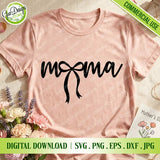 Mama Coquette Bow SVG displayed on a pink Mother's Day t-shirt mockup with floral decorations