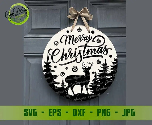 Merry Christmas Door Hanger Digital Cut Files Christmas svg Christmas Welcome Sign Svg Round Sign Svg GaoDesigns Store Digital item