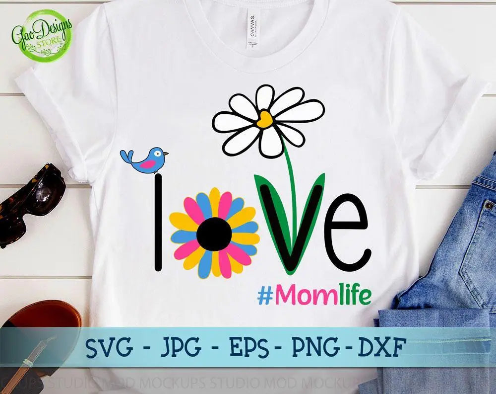 Love Momlife One Another Bird Daisy Flower Peace T-Shirt