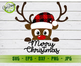 Peeping Reindeer Merry Christmas Svg Reindeer Svg for cricut, Buffalo Plaid Reindeer SVG, Red Plaid Christmas svg cut file GaoDesigns Store Digital item