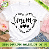 Sentimental Mother's Day design with a word heart on a white t-shirt mockup paired with jeans, sandals, and a pink floral background