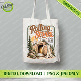 Tote bag with Rolling Stones Since AD 33 design on a gray background