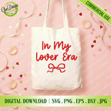 White tote bag with 'In My Lover Era' text, perfect for Galentine's day gifts.