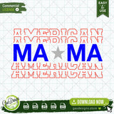 The American Mama design showcased on a professional grid background, highlighting its compatibility with cutting machines. This digital download includes SVG, PNG, DXF, and EPS formats for Cricut and Silhouette users.