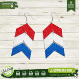 Triple-layered chevron earrings in the colors of the American flag, designed as a clean-cutting SVG file for DIY jewelry makers.