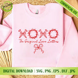 Pink crewneck sweatshirt with "The Original Love Letters" religious quote and red bow, meaningful Valentine outfit.