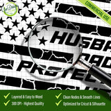 Close-up technical view through a magnifying glass highlighting the clean nodes, smooth lines, and detailed cracked effect of the Husband Daddy Protector Hero SVG at 300 DPI resolution.