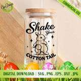 Easter bunny tail SVG applied to a glass can with a bamboo lid - GaoDesigns