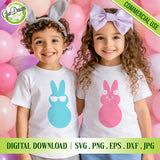 White toddler t-shirt mockup featuring a row of five colorful bunny peeps for a cute Easter outfit