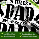 Magnifying glass showing clean nodes and 300 DPI high-quality lines of the Dad and Papa SVG cut file.