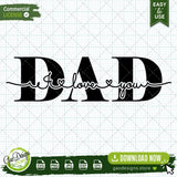 Professional Dad I Love You SVG vector design featuring a clean heart script and bold typography on a cutting grid background, optimized for Cricut, Silhouette, and commercial craft projects.