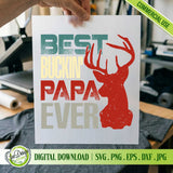 Hands holding a printed version of the Best Buckin Papa Ever design on a white cardstock. Demonstrates the versatility of the SVG and PNG files for physical craft projects, scrapbooking, and DIY gifts.