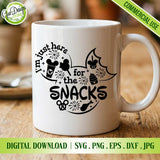 Disney snacks mug mockup with I'm just here for the snacks design printed on white coffee mug