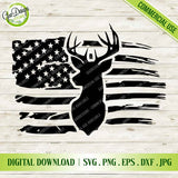 Distressed American flag with deer silhouette SVG cutting file for commercial use