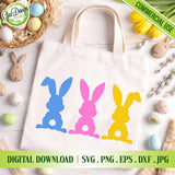 pastel easter bunny back silhouettes svg design on tote bag blue pink yellow bunny digital download
