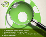 Magnifying glass over a white circle on a green background with text about file formats and quality.