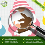 High-resolution close-up of the Cute Easter gnomes with pastel hats and bunny ears details - GaoDesigns