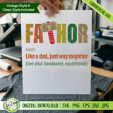 Printable Father SVG design with Thor hammer, funny dad quote artwork, digital download for printing, crafting and DIY gifts