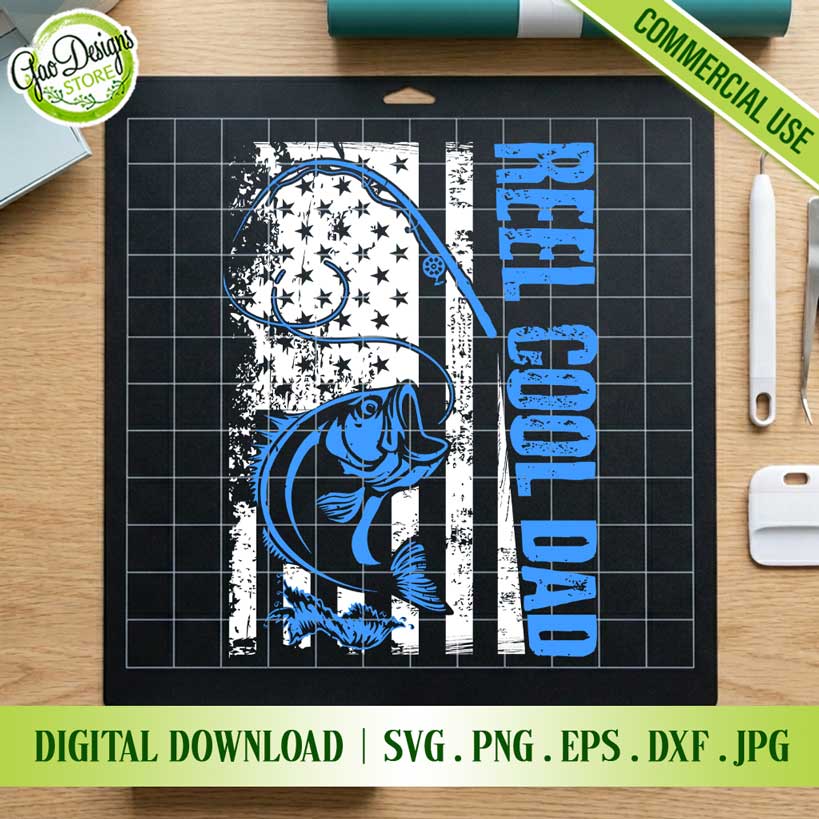 Reel Cool Dad American Flag SVG, Distressed Fishing Dad PNG, Father's day svg