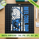 Reel Cool Dad fishing SVG on a cutting mat, suitable for vinyl cutting machines like Cricut and Silhouette.