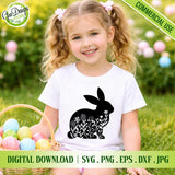 White t-shirt mockup with the Floral Bunny silhouette design in vibrant spring colors