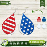 Layered teardrop earrings featuring stars and stripes patterns in red and blue glitter, perfect for Independence Day jewelry making.