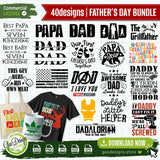 A diverse collection of Father's Day digital designs for sublimation and vinyl cutting featuring movie parodies, BBQ themes, and superhero-inspired 'I love you 3000' and 'Dadalorian' graphics.