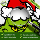 Close up Grinch SVG layered cut file with clean lines, high resolution 300 DPI design optimized for Cricut and Silhouette, easy to weed Christmas crafting file
