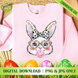 Cute pink bow Easter bunny sublimation design printed on a white cozy sweatshirt - GaoDesigns