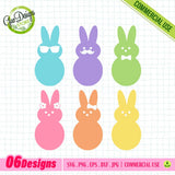 Main preview of the Happy Easter Peeps SVG Bundle featuring multiple colorful bunnies and chicks with various expressions