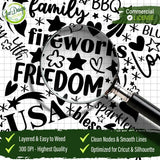 A professional close-up shot using a magnifying glass to focus on the crisp typography and smooth nodes of the star design. Text overlays emphasize that the file is 300 DPI and optimized for easy weeding, providing proof of quality for professional POD sellers and vinyl crafters.