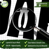 Close-up view under a magnifying glass showing the clean nodes and smooth lines of the pliers silhouette, highlighting the 300 DPI high-quality optimization for easy weeding and professional-grade printing.