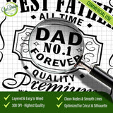 Close-up magnifying glass view of the Best Father SVG design showcasing clean nodes, smooth lines, and professional 300 DPI quality for high-end printing and easy weeding.