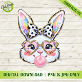 Colorful bunny with sunglasses and a bow tie design for print