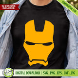 A person wearing a black t-shirt printed with an Iron Man mask graphic, ideal for Father's Day gift inspiration.