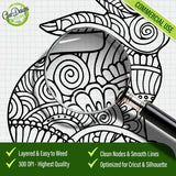 Close-up zoom of the Mandala Bunny SVG file highlighting the clean vector nodes and intricate zentangle lines