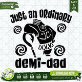 High-quality vector view of the Just An Ordinary Demi-dad SVG on a grid background, illustrating the layered and clean cut lines for professional crafting.