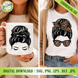 Messy bun SVG design displayed on mug and t-shirt lifestyle mockup