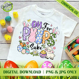 White t-shirt mockup featuring the Oh For Peeps Sake Easter sublimation print - GaoDesigns