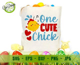 Canvas tote bag mockup with One Cute Chick singing yellow bird design and colorful Easter eggs