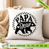 Papa Bear digital design file displayed on a white decorative throw pillow, ideal for custom DIY home decor and Dad gifts.